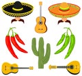 Colorful cartoon 8 mexican elements Royalty Free Stock Photo