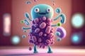 Colorful Cartoon Microbe in Whimsical Environment