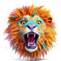 Colorful cartoon op-art style furious lion isolated over white background. Created with generative Ai Royalty Free Stock Photo