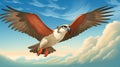 Colorful Cartoon Osprey Soaring Above The Clouds