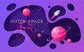 Colorful cartoon outer space background, design, banner, artwork.