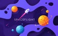 Colorful cartoon outer space background, design, banner, artwork.