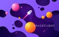 Colorful cartoon outer space background, design, banner, artwork.