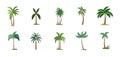 Colorful cartoon palm tree collection, tropical coconut trees vector illustration set Royalty Free Stock Photo