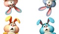 Colorful Cartoon Rabbits with Expressive Faces, Cute and Whimsical Easter Bunny Illustrations