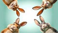 Colorful Cartoon Rabbits with Expressive Faces, Cute and Whimsical Easter Bunny Illustrations