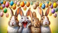 Colorful Cartoon Rabbits with Expressive Faces, Cute and Whimsical Easter Bunny Illustrations