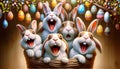 Colorful Cartoon Rabbits with Expressive Faces, Cute and Whimsical Easter Bunny Illustrations