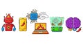 Colorful cartoon representations of technology, robotics, artificial intelligence and computing power Royalty Free Stock Photo