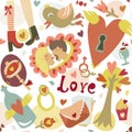 Colorful cartoon romantic love seamless pattern