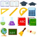 Colorful cartoon school set 16 elements. Royalty Free Stock Photo