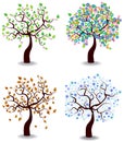 Colorful cartoon seasons trees