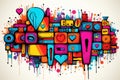 Colorful cartoon sticker background with captivating graffiti art and vibrant designs