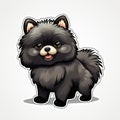 Colorful Cartoon Sticker Of A Cute Black Pomeranian Dog