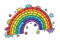 Colorful cartoon-style illustration of a rainbow with seven rows of rectangular bricks, each row Royalty Free Stock Photo