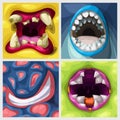 colorful cartoon style monsters mouths in set