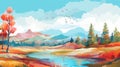 Colorful Cartoon Style Painting Of An Autumn Scene