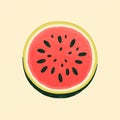 Minimalistic Watermelon Slice Poster With Flat Shading And Hand-drawn Elements