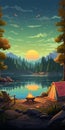 Colorful Cartoon Style: Wild Camping In Nature With High-resolution Landscape Backgrounds