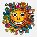 Colorful Cartoon Sun With Elaborate Pattern - Folk Art Doodle