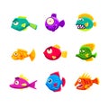Colorful Cartoon Tropical Fish Set Royalty Free Stock Photo