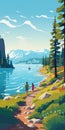 Colorful Cartoon Vector Travel Posters: Fitness Design To Lake Tahoe