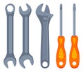 Colorful cartoon wrench screwdriver set Royalty Free Stock Photo