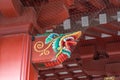 Colorful carved Baku or Zoubana(Dream Eater Tapir) at Senso-ji Kannon temple Main Hall (Honden)