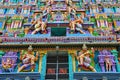 Colorful carved idols on the Gopuram of Nataraja Temple, Chidambaram, Tamil Nadu, India.