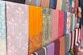 Colorful cashmere scarves at arabic traditional market, UAE