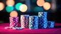 Colorful Casino Chip Stacks - High Stakes and Winning Moments - Generative AI