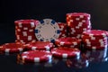 Colorful casino chips on table close up Royalty Free Stock Photo