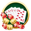 Colorful casino composition. Vector icons set. Golden illustration. Hearts royal flush. Royalty Free Stock Photo