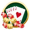 Colorful casino composition. Vector icons set. Golden illustration II. Hearts royal flush.