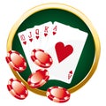 Colorful casino poker composition. Vector icon. Golden illustration. Hearts royal flush.