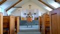 a colorful casket in a hearse or church before funeral