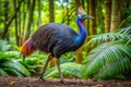 Colorful cassowary walking in lush rainforest Royalty Free Stock Photo