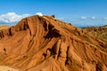 Colorful castle shape mountains, yellow and different color painted hills Royalty Free Stock Photo