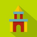 Colorful castle toy blocks icon, flat style