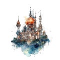 Colorful castles in a watercolor style isolated on a transparent background. Fairytale historical castle. Watercolor