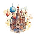 Colorful castles in a watercolor style isolated on a transparent background. Fairytale historical castle. Watercolor