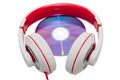 Colorful casual wired headphones and multimedia disc Royalty Free Stock Photo