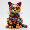 Colorful Plastic Cat Sculpture: A Vibrant 3d Lego Creation Royalty Free Stock Photo