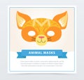 Colorful cat masquerade mask. Cute domestic animal muzzle. Cartoon flat vector design for birthday party invitation