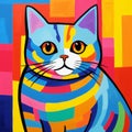 Colorful Cat Painting In The Style Of Picasso: Abstract Cartoon Abstraction