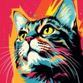 Vibrant Pop Art Cat Illustration With Multilayered Compositions