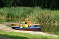 Colorful catamaran boats on the lake in the park Royalty Free Stock Photo