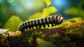 Colorful Caterpillar On Mossy Branch: A Cinematic Render In Cinema4d