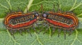 Colorful caterpillars face-to-face on leaf, macro Royalty Free Stock Photo