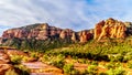 Colorful Cathedral Rock and other red rock mountains between the Village of Oak Creek and Sedona Royalty Free Stock Photo